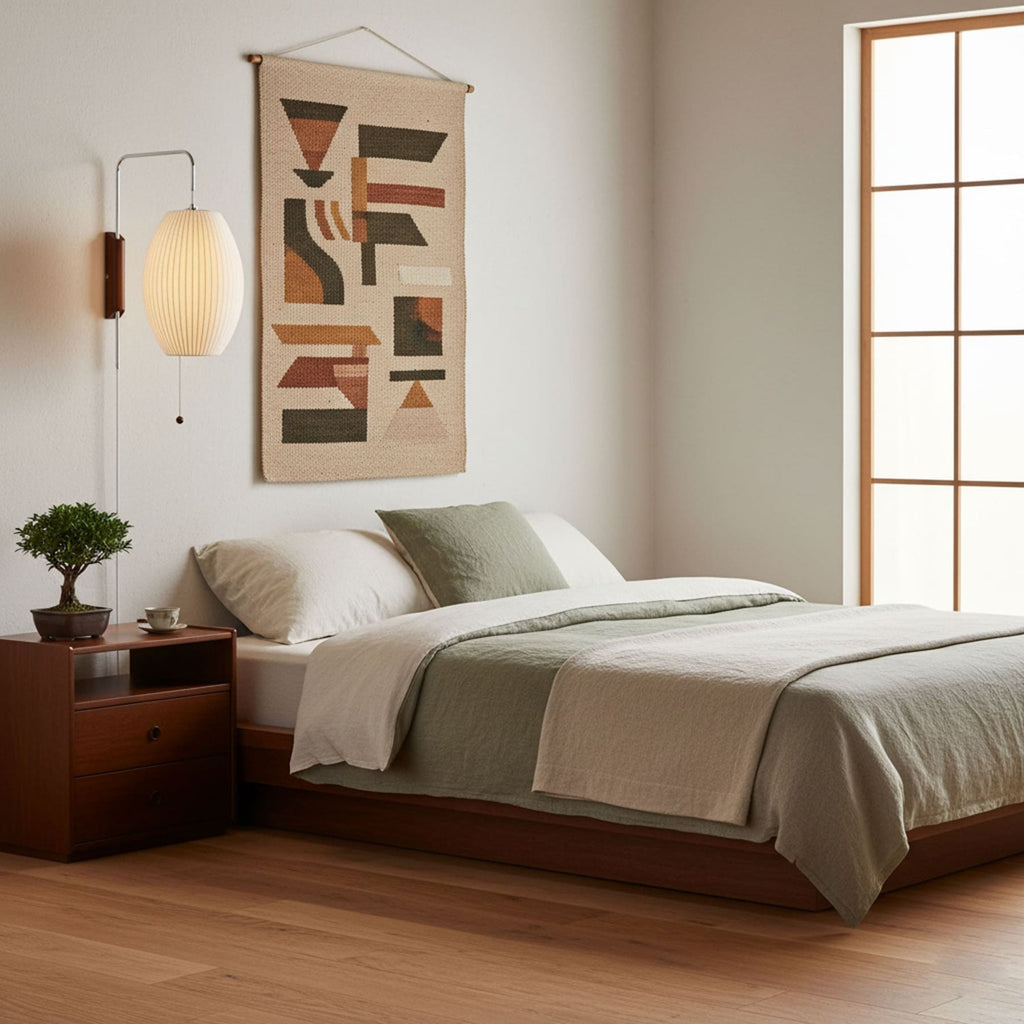 Modern Silk and Walnut Wood Wall Light for Bedroom and Living Room — Greenwich Home & Living