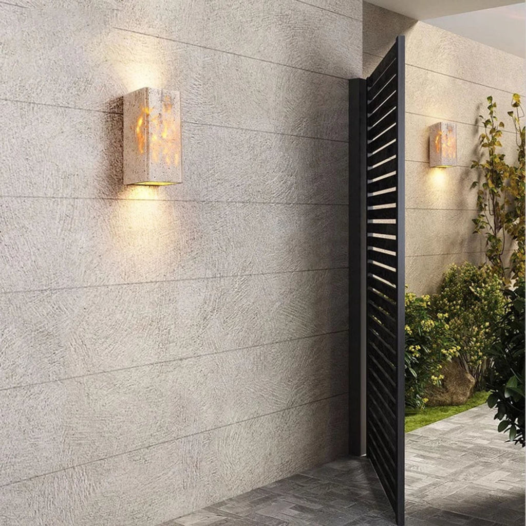 Minimalist Travertine Stone Square Wall Light With Warm LED Glow — Greenwich Home & Living