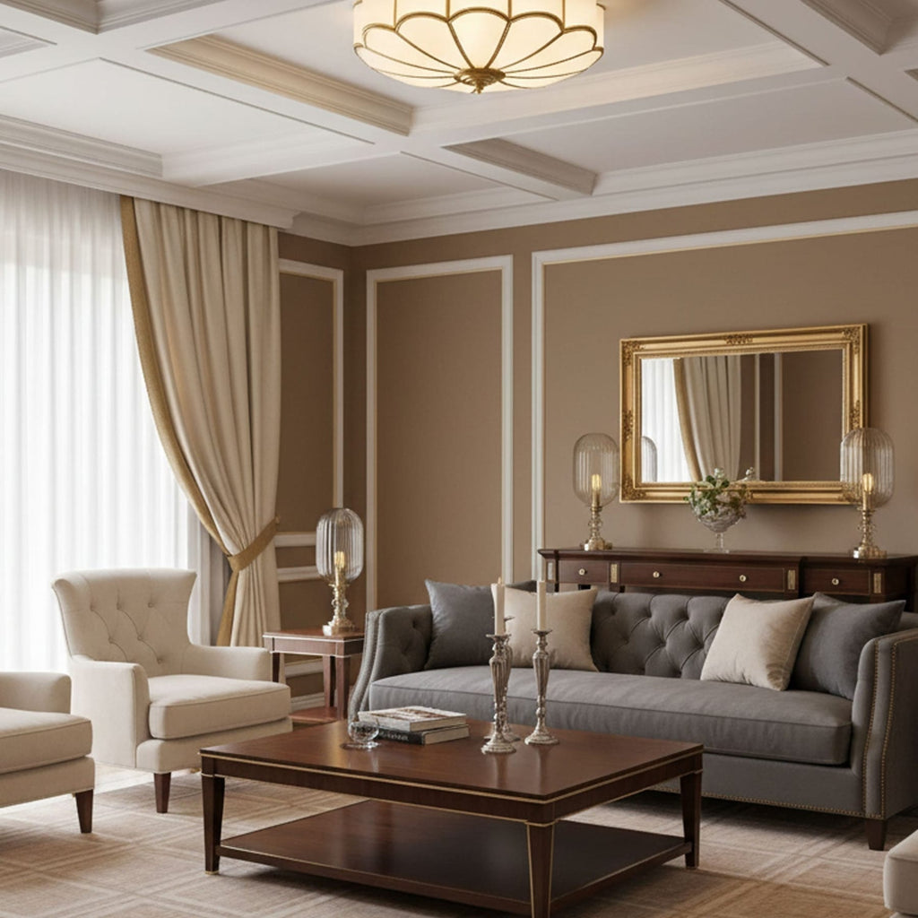 Traditional Brass and Glass Flush Mount Ceiling Light for Living Room — Greenwich Home & Living