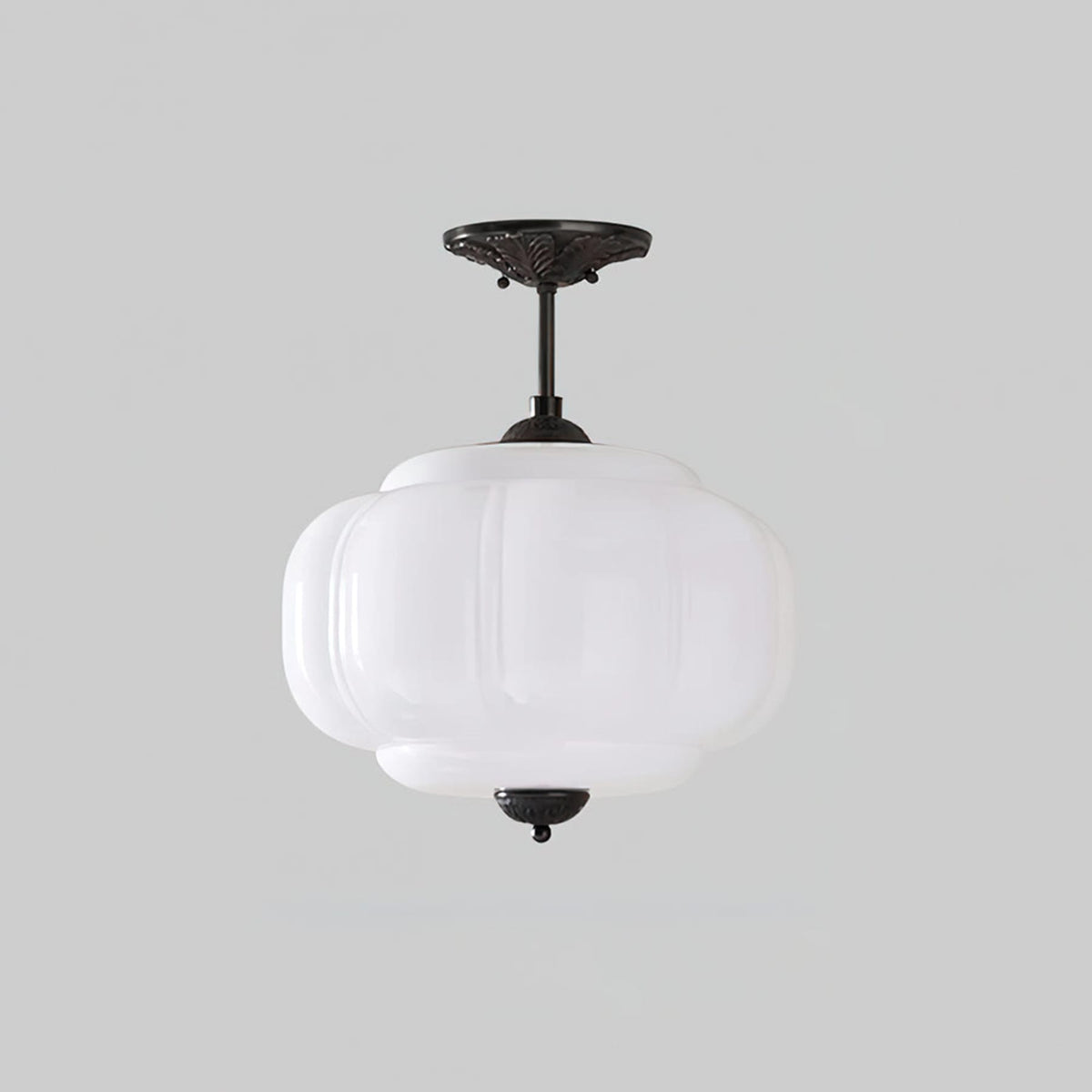 Retro Wrought Iron and Glass Semi-Flush Ceiling Light With Tri-Color Light in Black White — Greenwich Home & Living