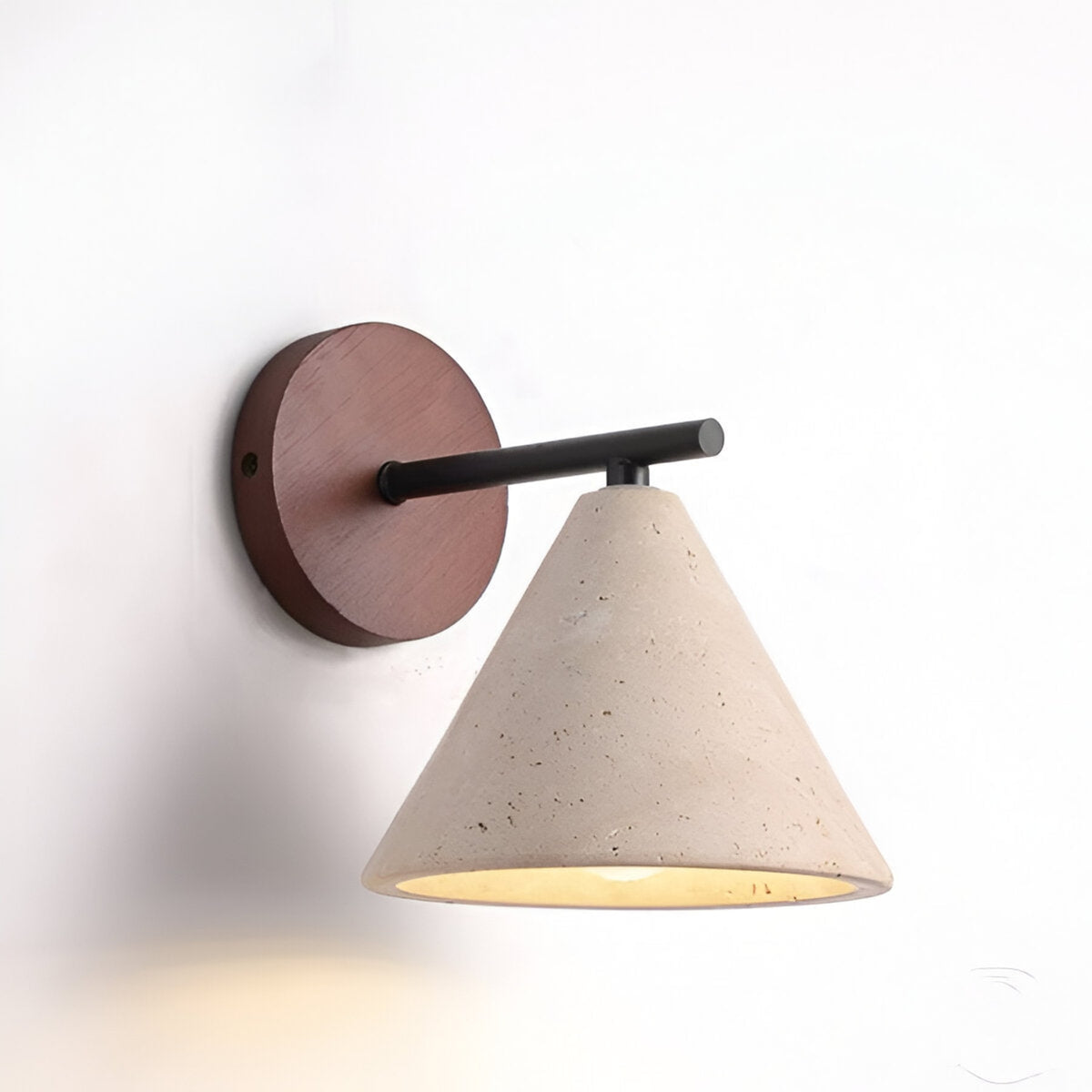 Modern Travertine and Walnut Wall Light With Warm LED Glow in Warm White — Greenwich Home & Living