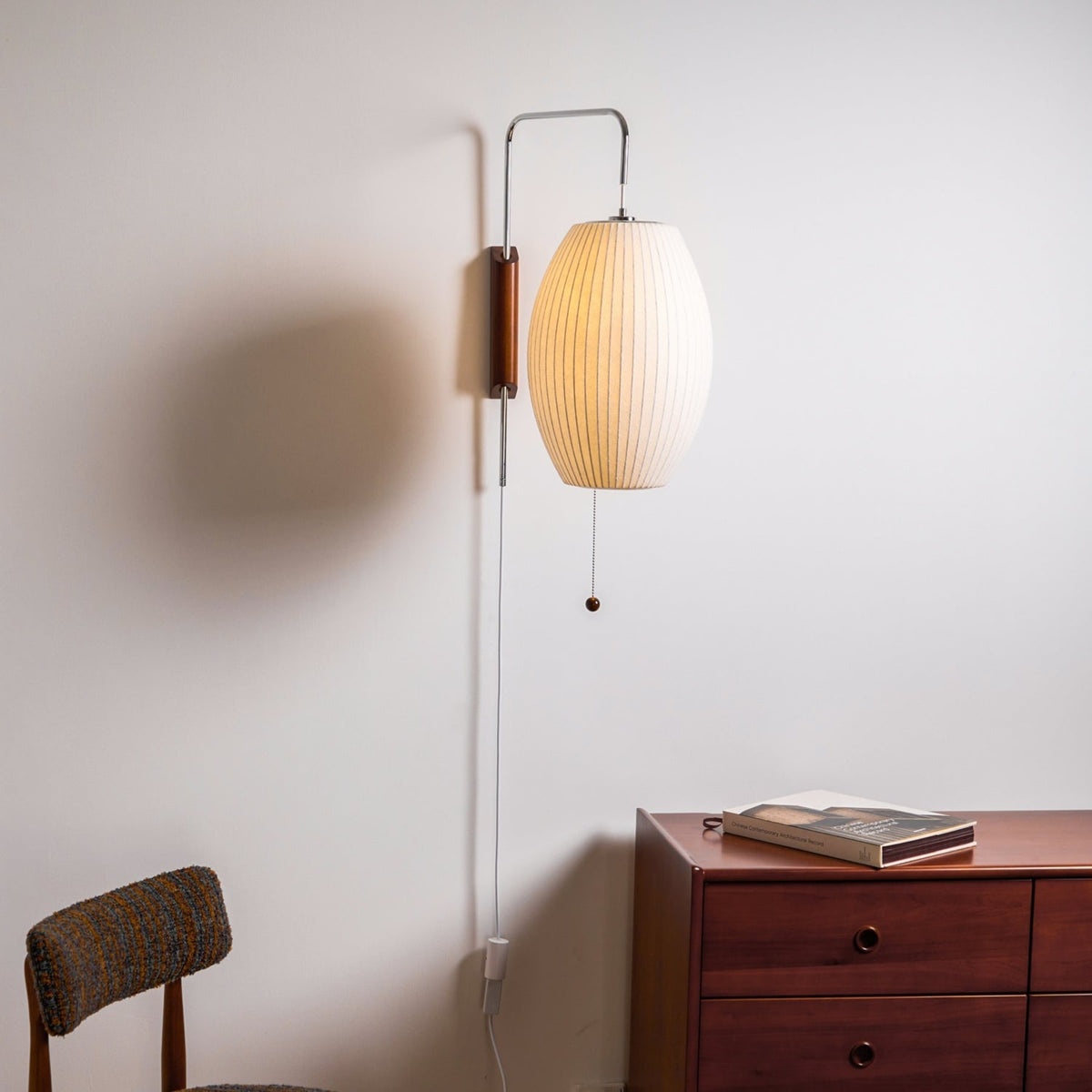 Modern Silk and Walnut Wood Wall Light for Bedroom and Living Room — Greenwich Home & Living