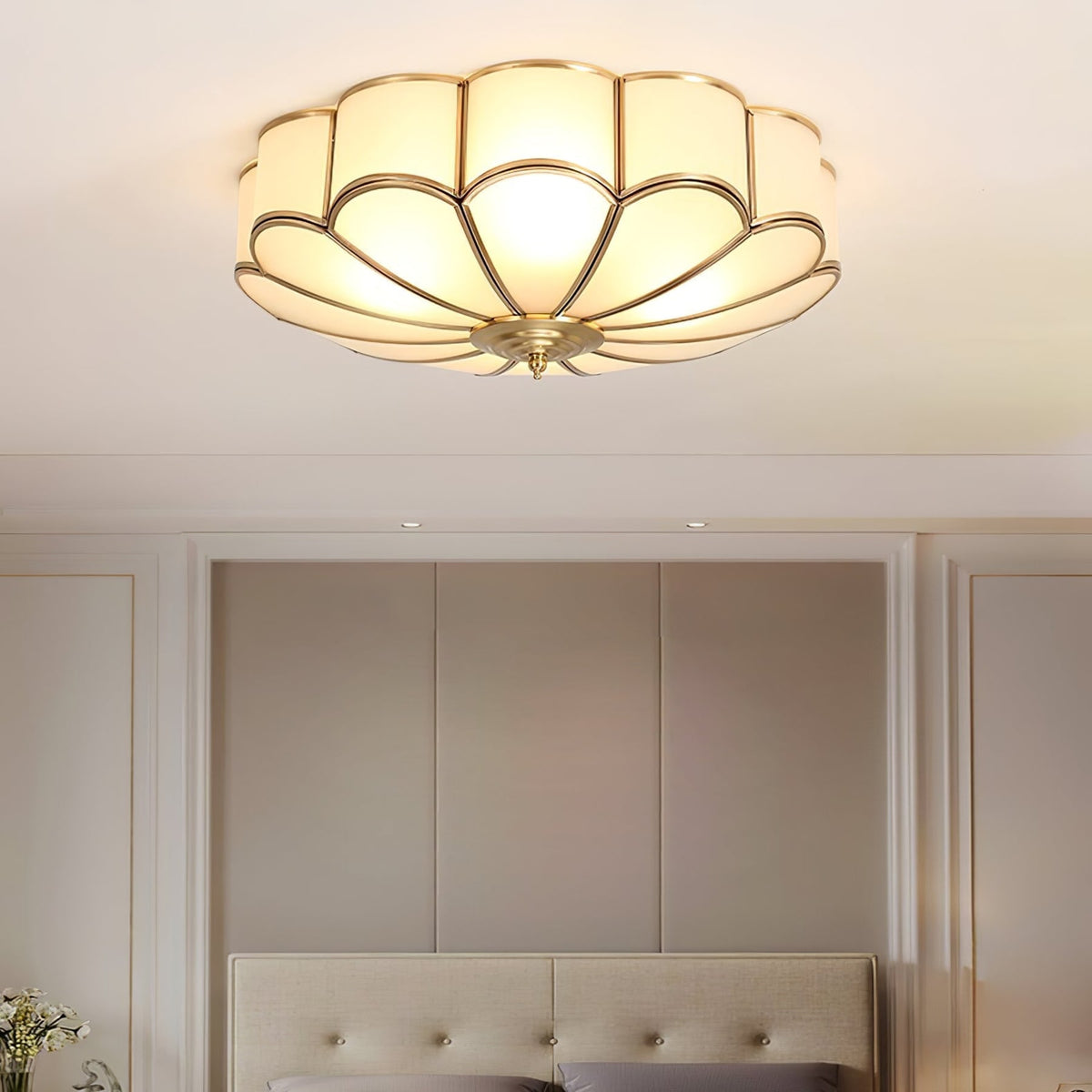 Traditional Brass and Glass Flush Mount Ceiling Light for Living Room — Greenwich Home & Living