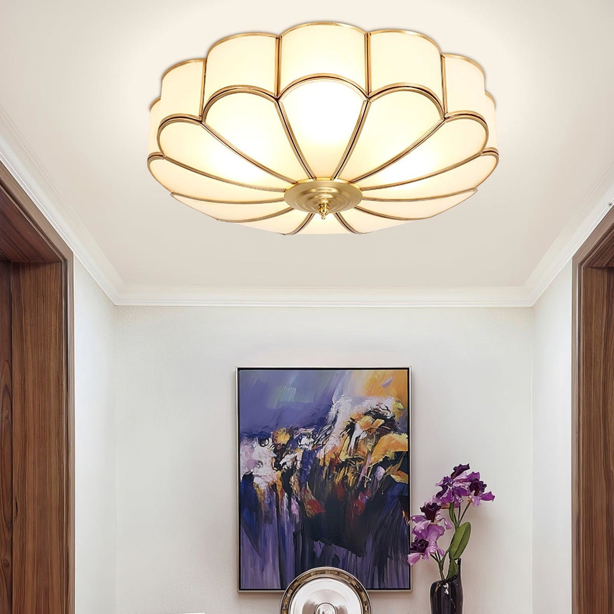 Traditional Brass and Glass Flush Mount Ceiling Light for Living Room — Greenwich Home & Living