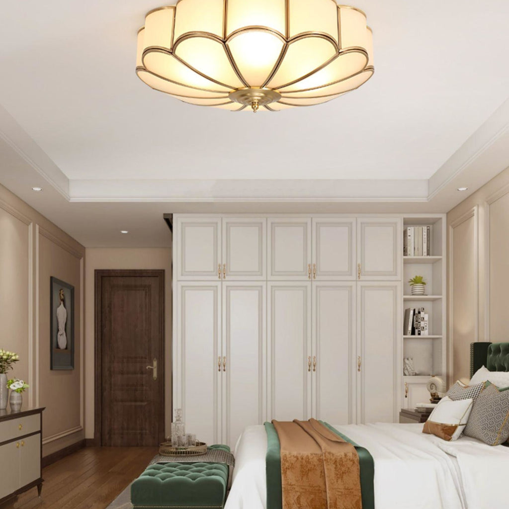 Traditional Brass and Glass Flush Mount Ceiling Light for Living Room — Greenwich Home & Living
