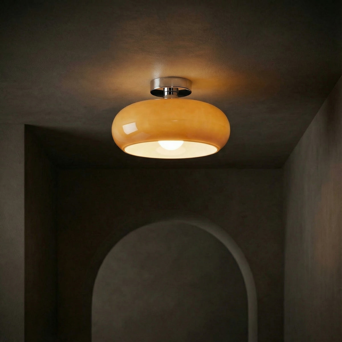 Contemporary Glass Semi-Flush Mount Ceiling Light for Living Room in Chrome Amber — Greenwich Home & Living
