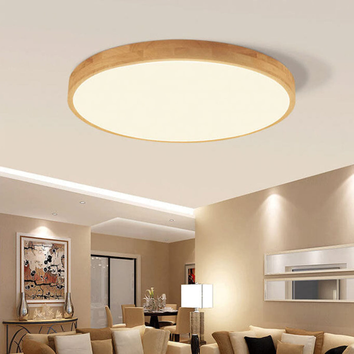 Scandinavian Wood Flush Mount Ceiling Light With Tri-Color Dimming — Greenwich Home & Living