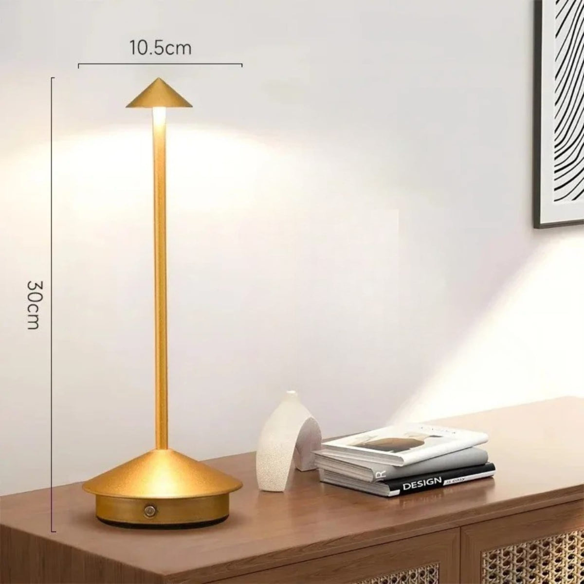 Minimalist Metal Cordless Table Lamp With 3-Color Dimmable Light in Gold — Greenwich Home & Living