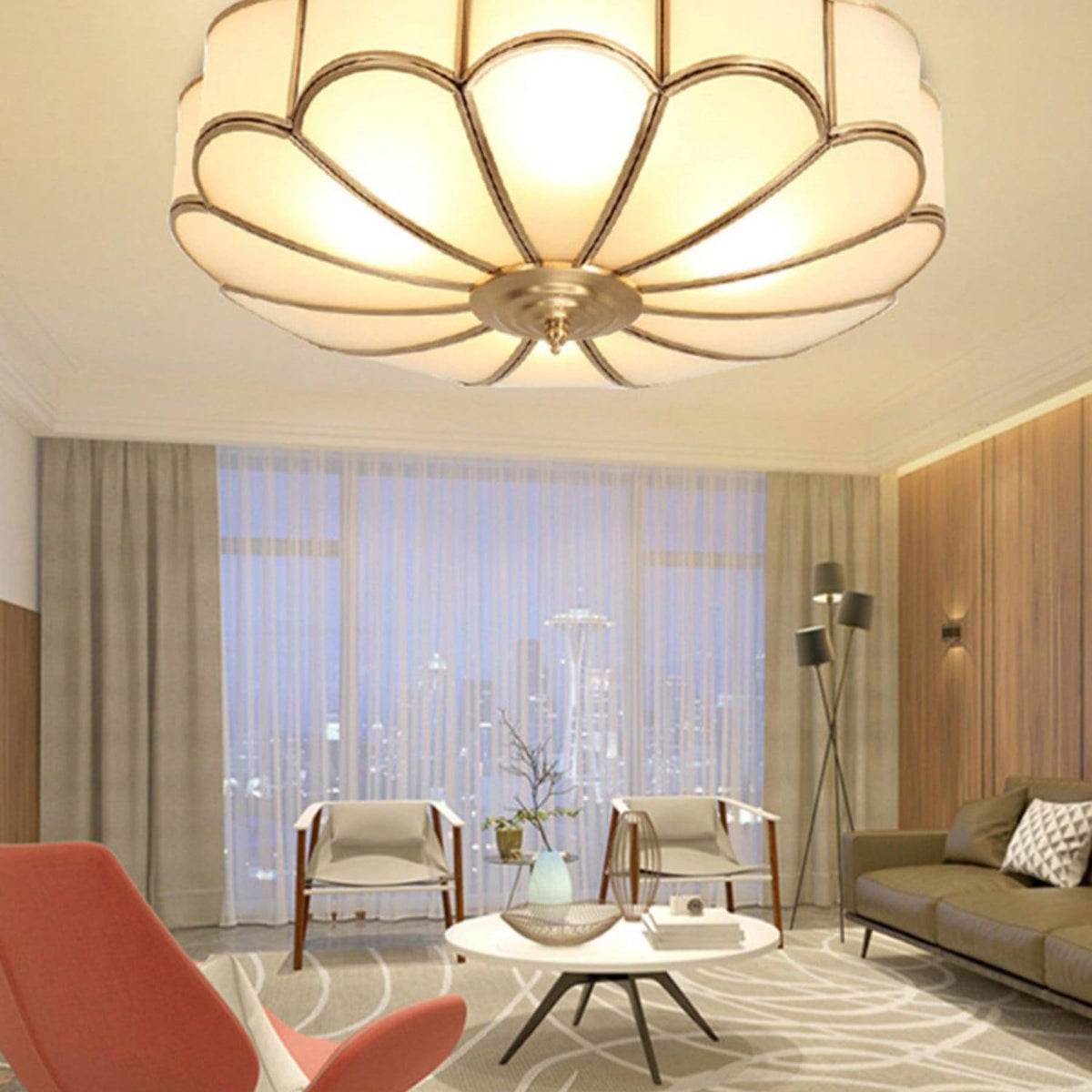 Traditional Brass and Glass Flush Mount Ceiling Light for Living Room — Greenwich Home & Living