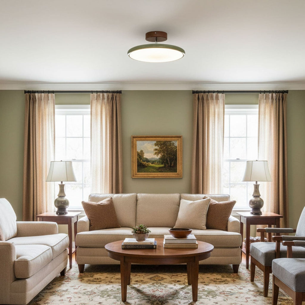 Retro Metal Semi-Flush Mount Ceiling Light With Three-Color Light — Greenwich Home & Living