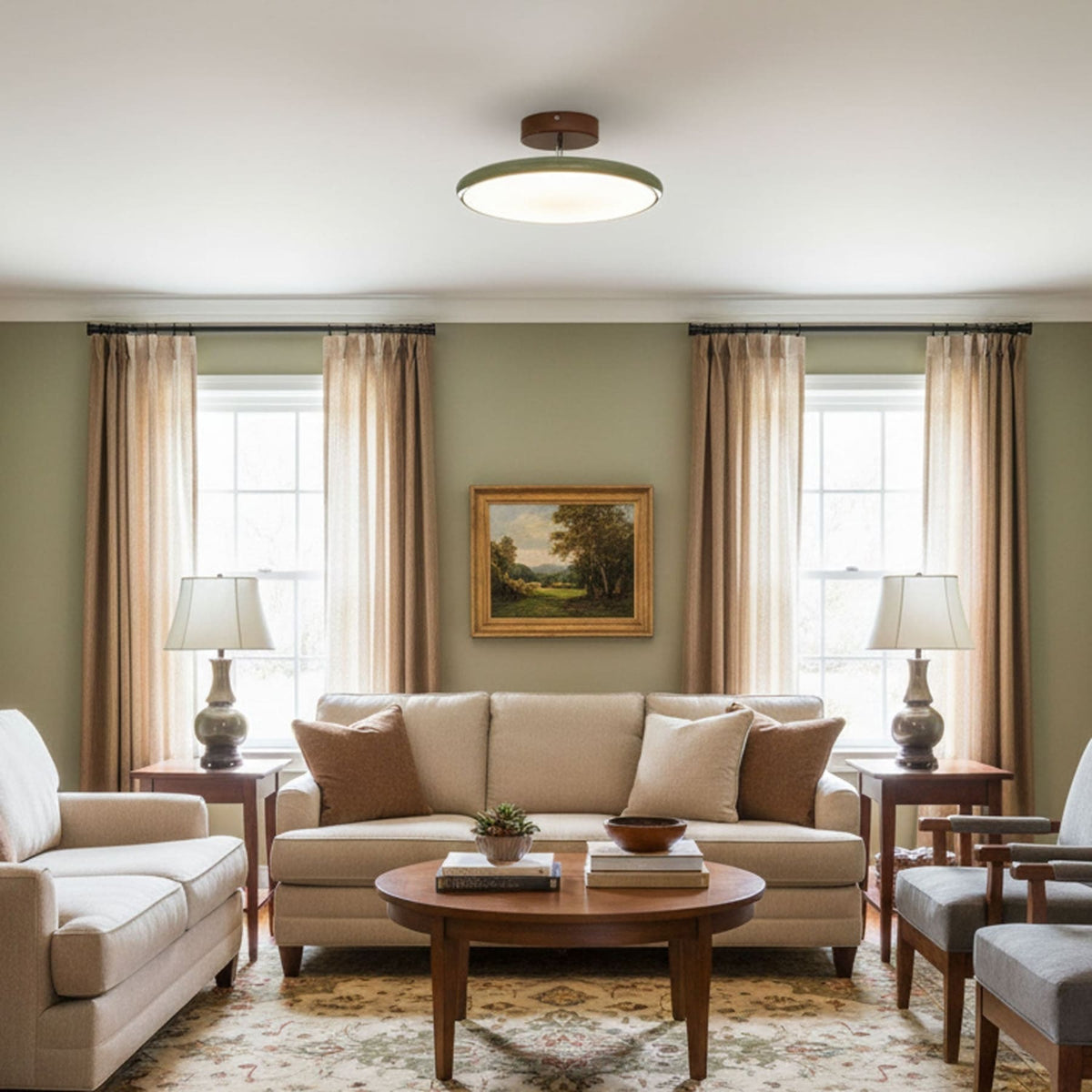 Retro Metal Semi-Flush Mount Ceiling Light With Three-Color Light — Greenwich Home & Living