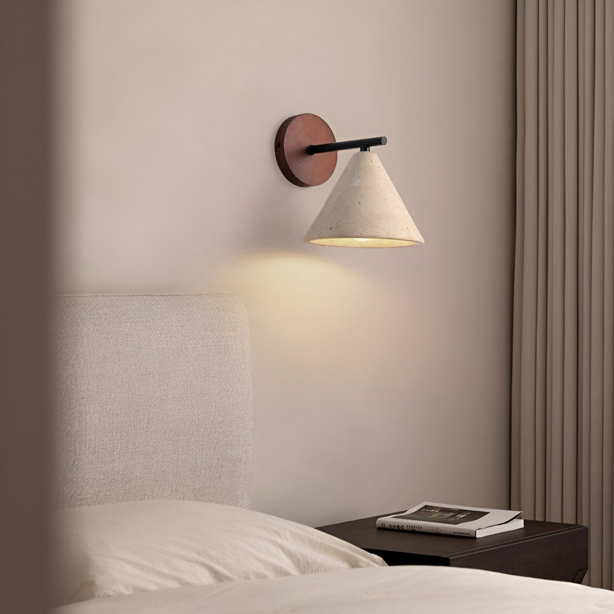 Modern Travertine and Walnut Wall Light With Warm LED Glow — Greenwich Home & Living