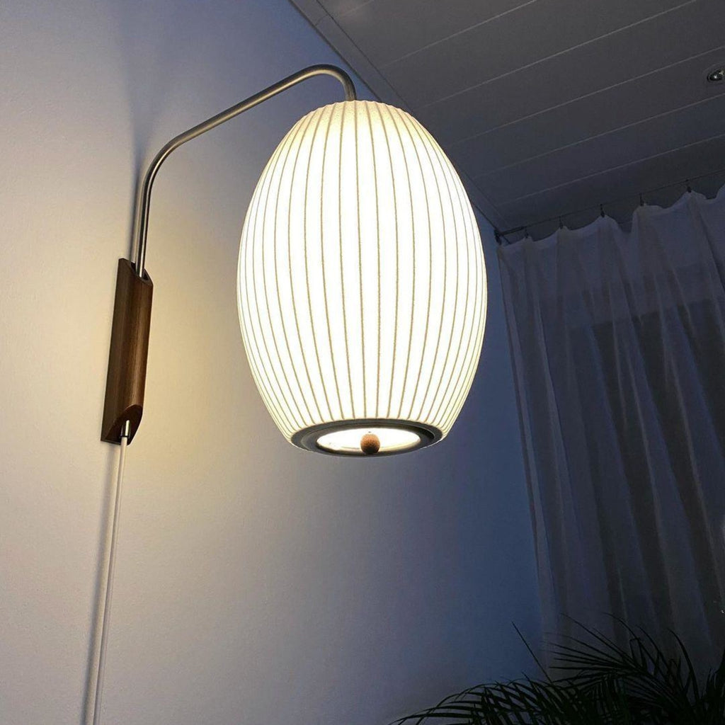 Modern Silk and Walnut Wood Wall Light for Bedroom and Living Room — Greenwich Home & Living