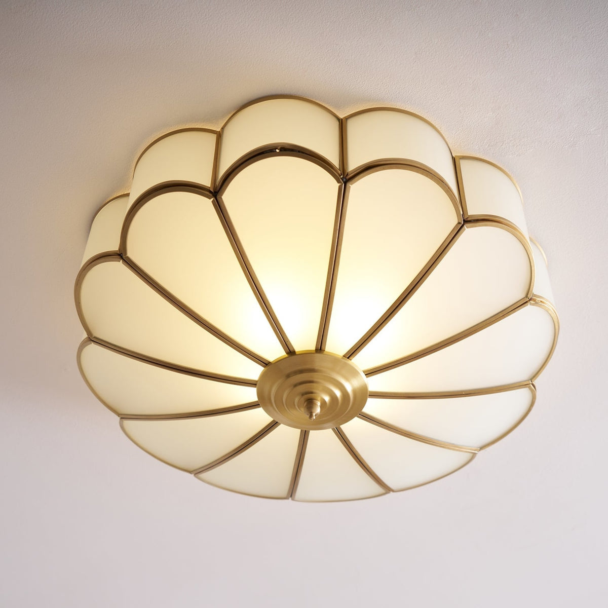Traditional Brass and Glass Flush Mount Ceiling Light for Living Room — Greenwich Home & Living