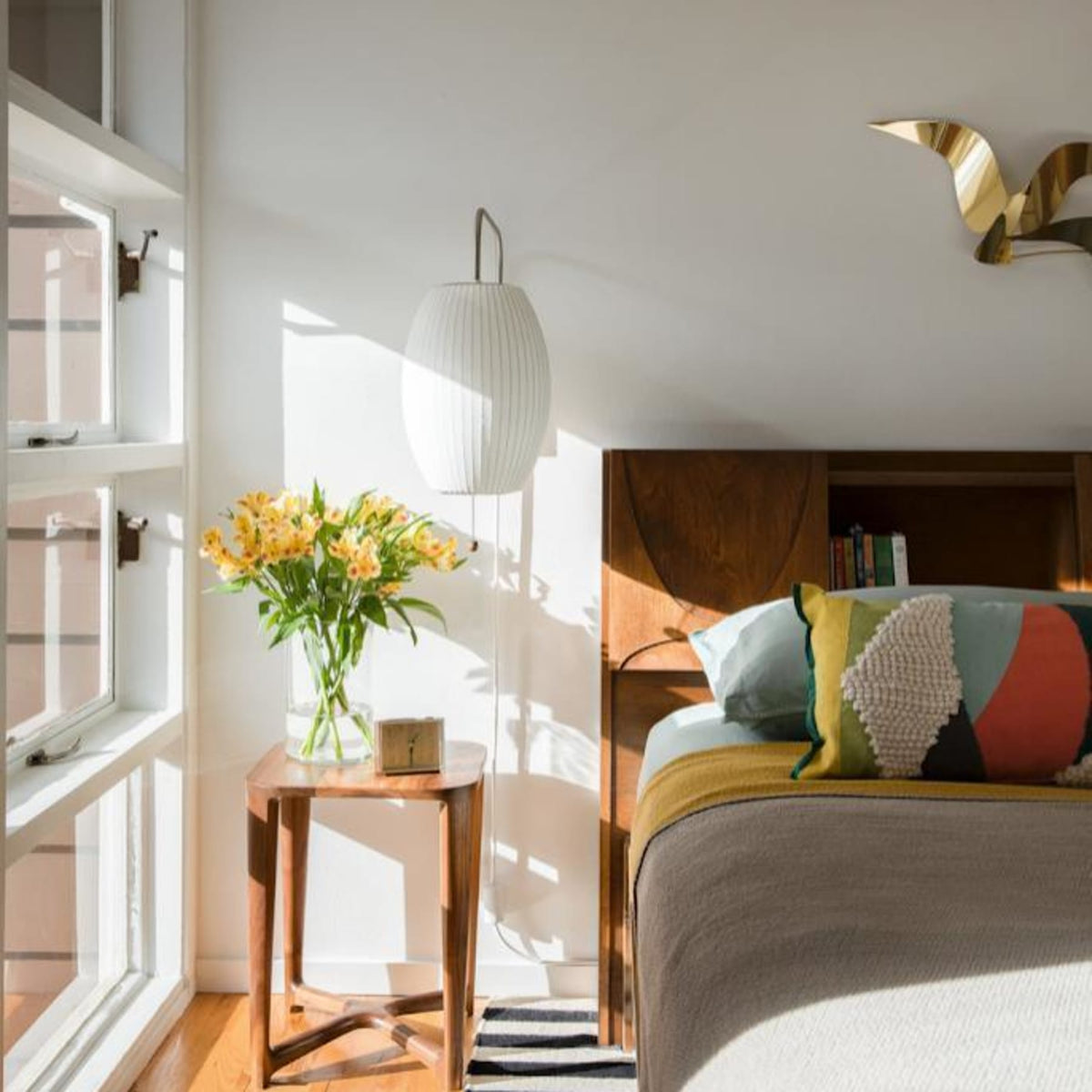 Modern Silk and Walnut Wood Wall Light for Bedroom and Living Room — Greenwich Home & Living
