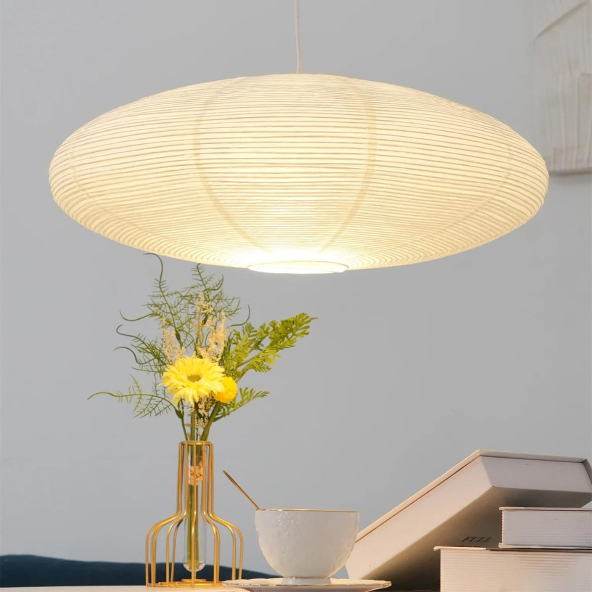 Bohemian Rattan Pendant Light With Xuan Paper Shade for Living Room — Greenwich Home & Living