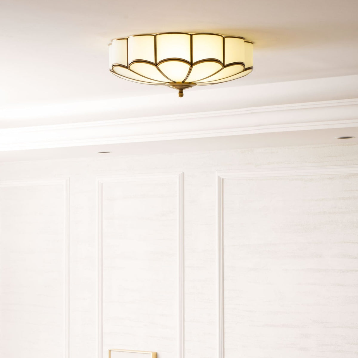 Traditional Brass and Glass Flush Mount Ceiling Light for Living Room — Greenwich Home & Living