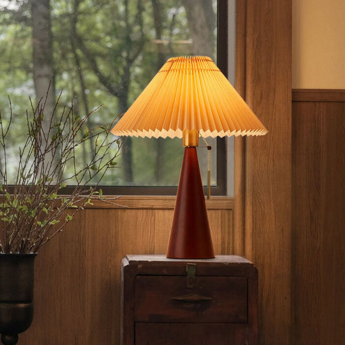Scandinavian Wood Table Lamp With Fabric Shade — Greenwich Home & Living
