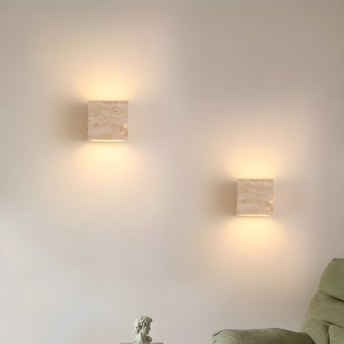 Minimalist Travertine Stone Square Wall Light With Warm LED Glow — Greenwich Home & Living
