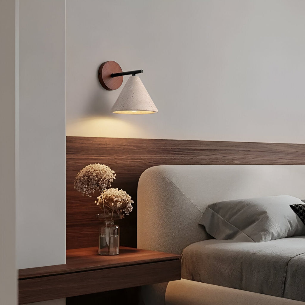 Modern Travertine and Walnut Wall Light With Warm LED Glow — Greenwich Home & Living