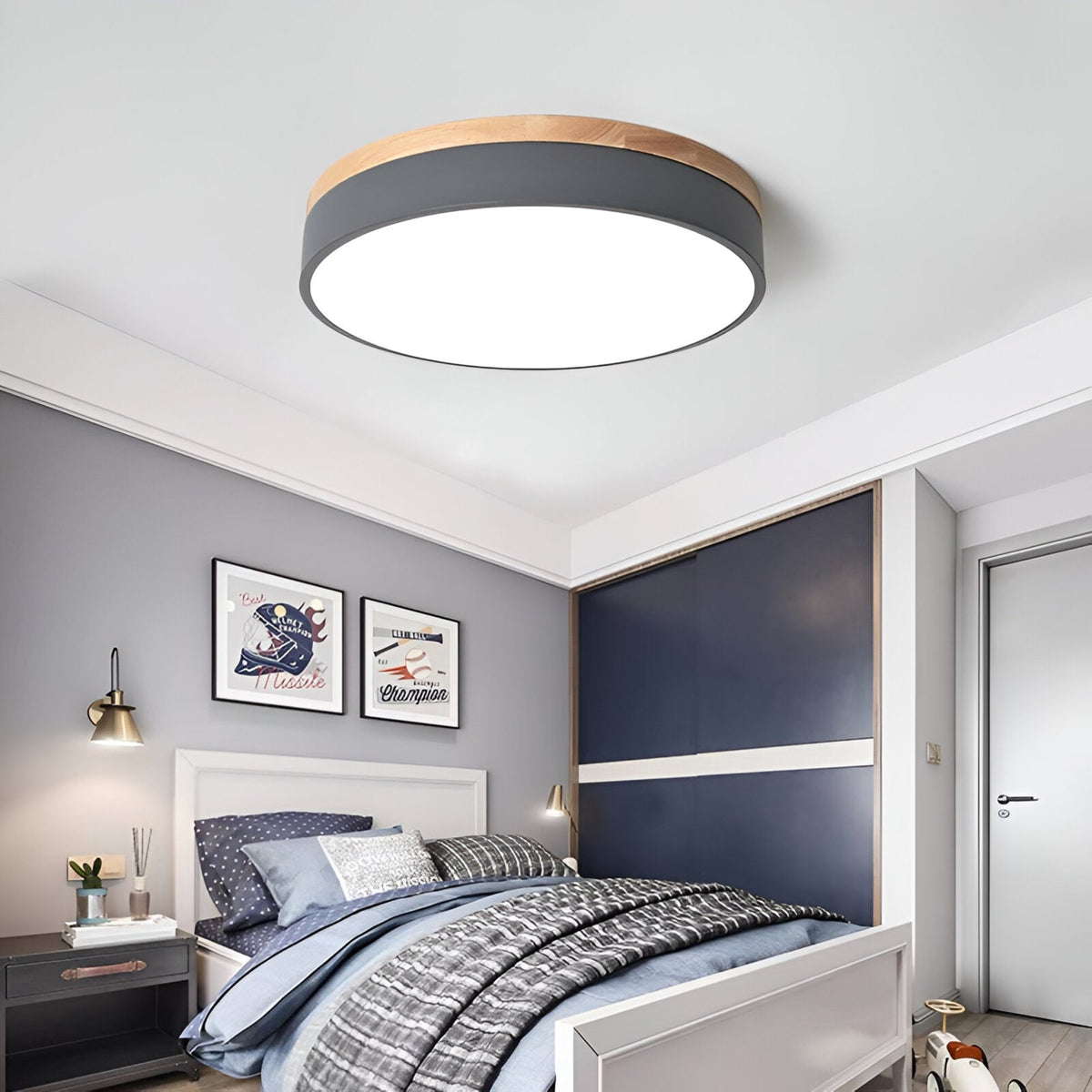 Minimalist Wood Flush Mount Ceiling Light With Remote Dimming — Greenwich Home & Living