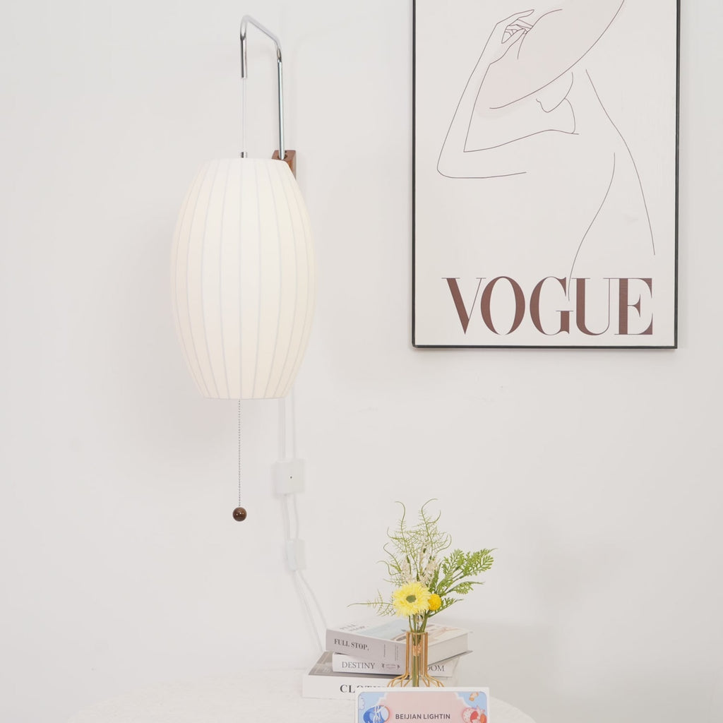 Modern Silk and Walnut Wood Wall Light for Bedroom and Living Room — Greenwich Home & Living