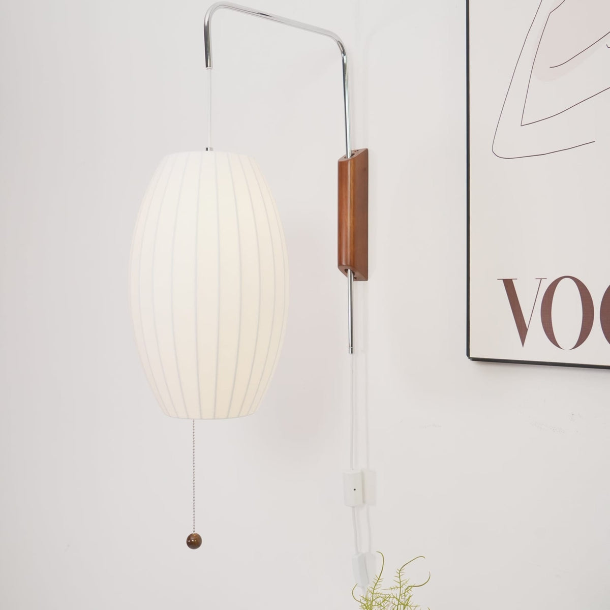 Modern Silk and Walnut Wood Wall Light for Bedroom and Living Room — Greenwich Home & Living