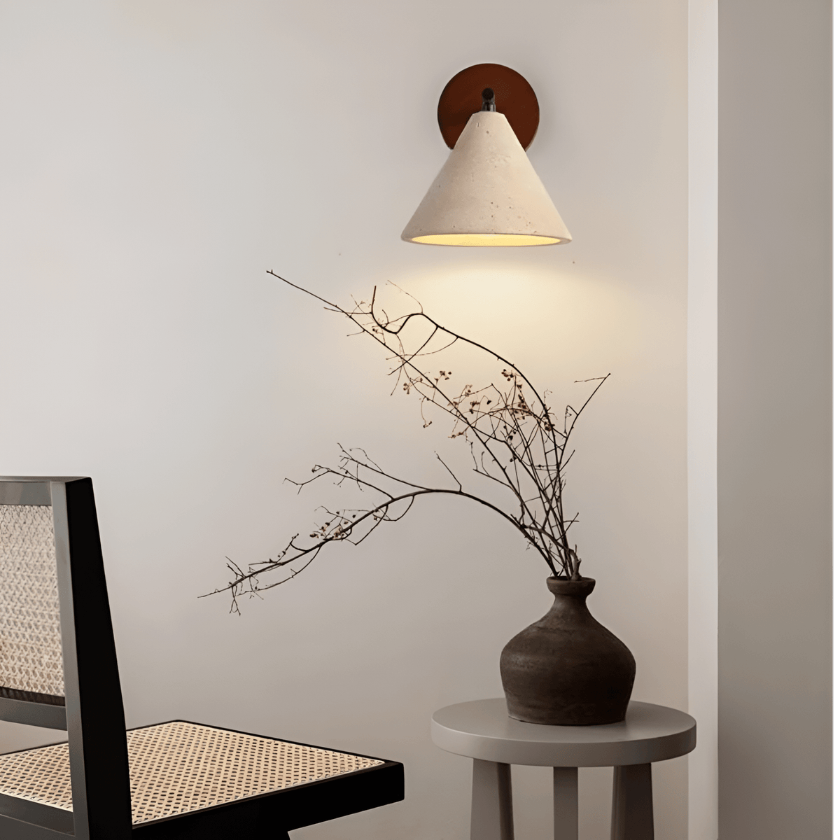 Modern Travertine and Walnut Wall Light With Warm LED Glow — Greenwich Home & Living