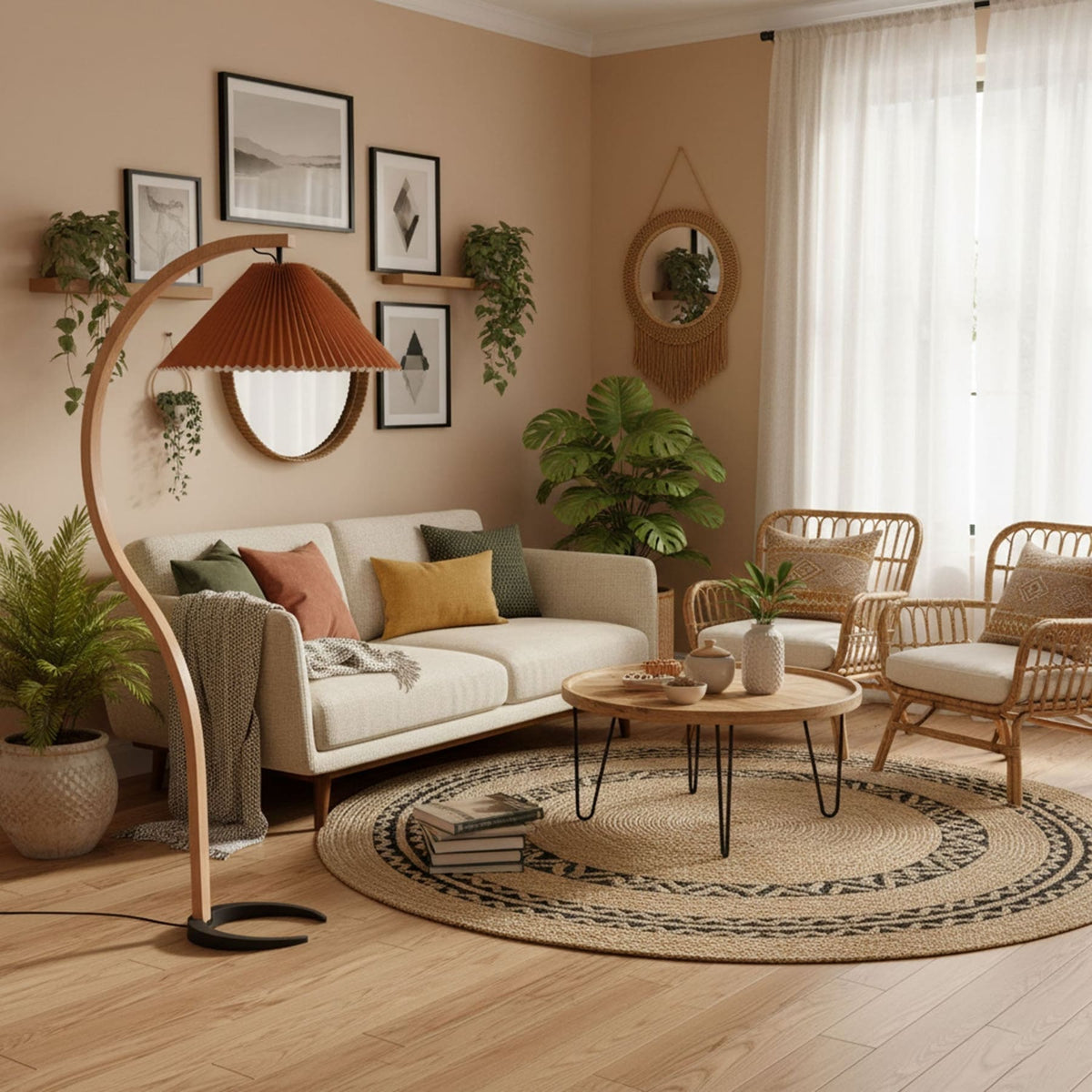 Scandinavian Wood Floor Lamp With Fabric Shade for Living Room — Greenwich Home & Living