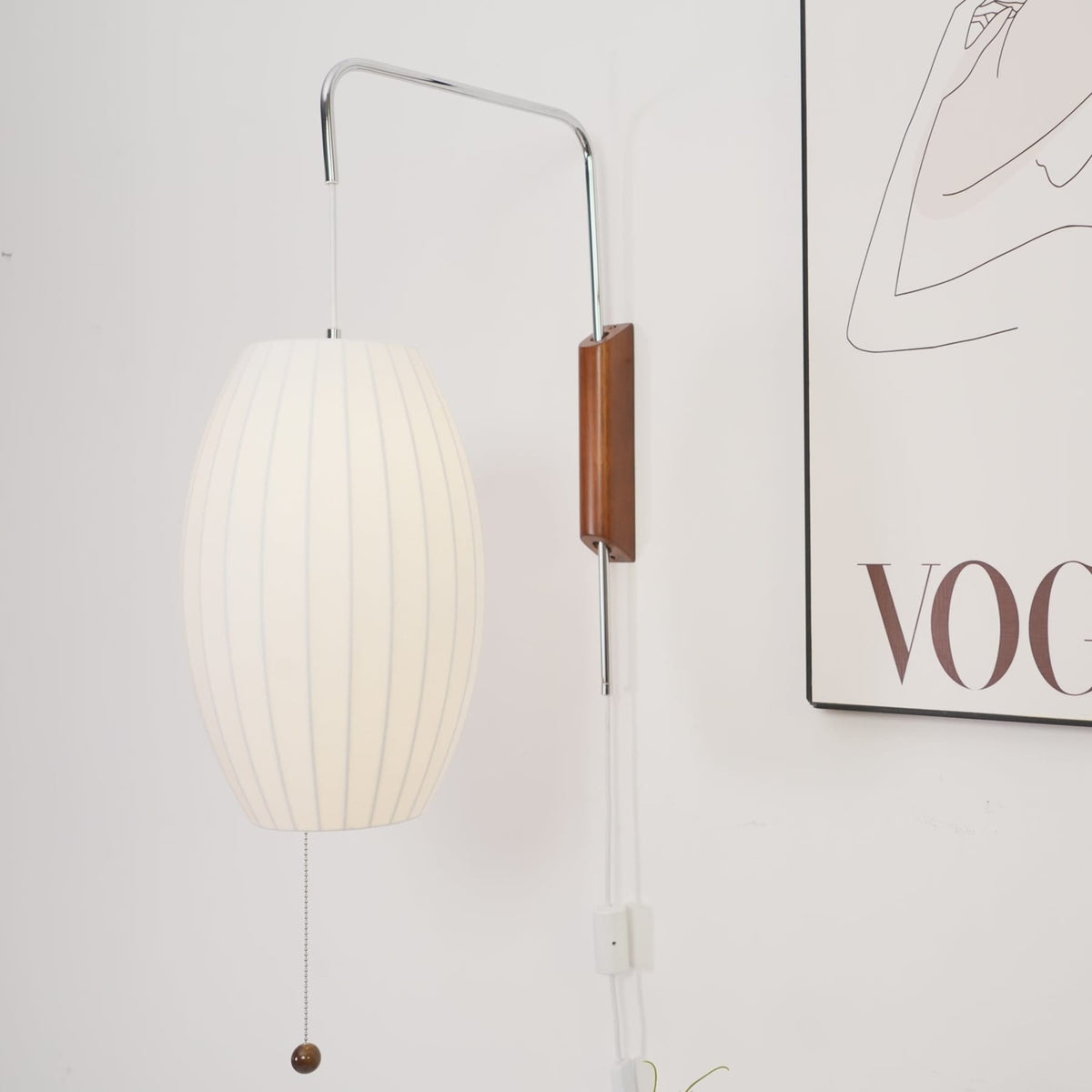 Modern Silk and Walnut Wood Wall Light for Bedroom and Living Room — Greenwich Home & Living