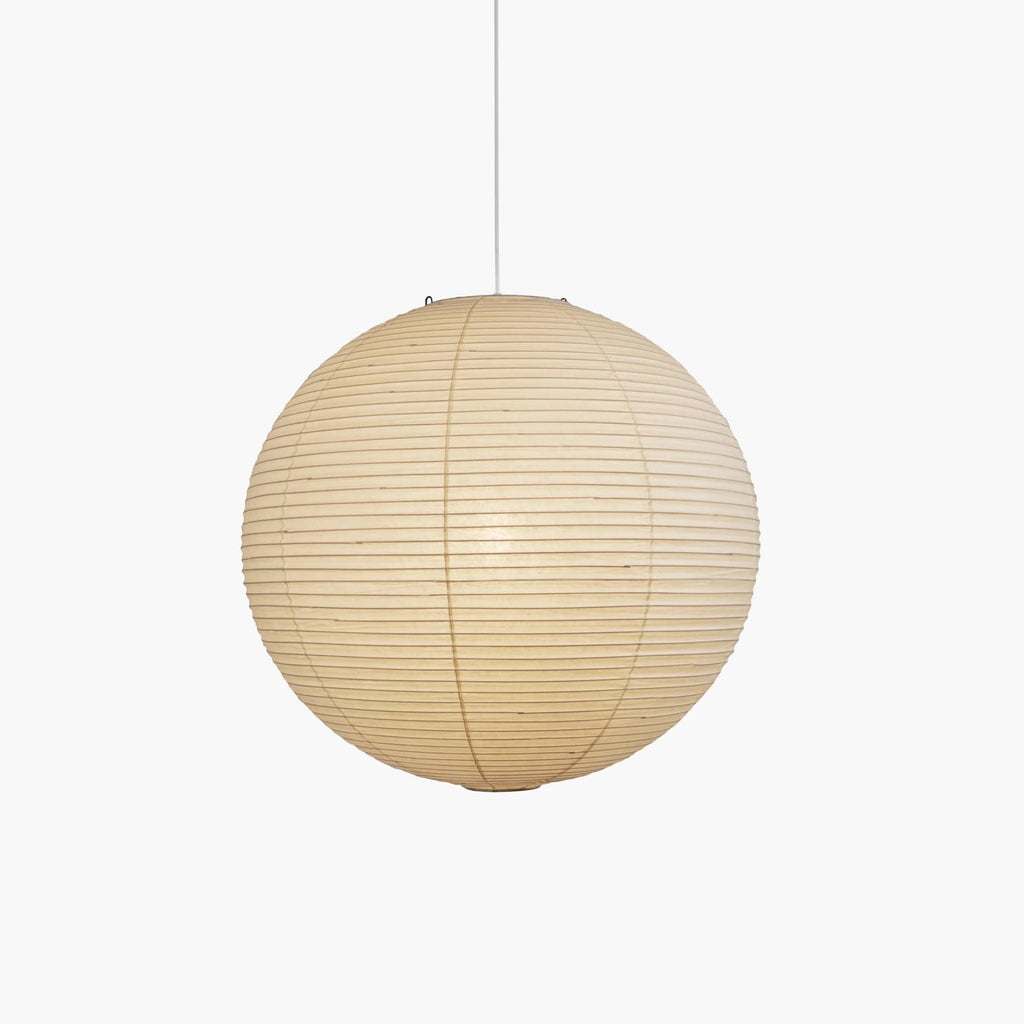 Minimalist Round Lantern Pendant Light With Warm Bulb Included for Living Room in White Shade & White Wires — Greenwich Home & Living