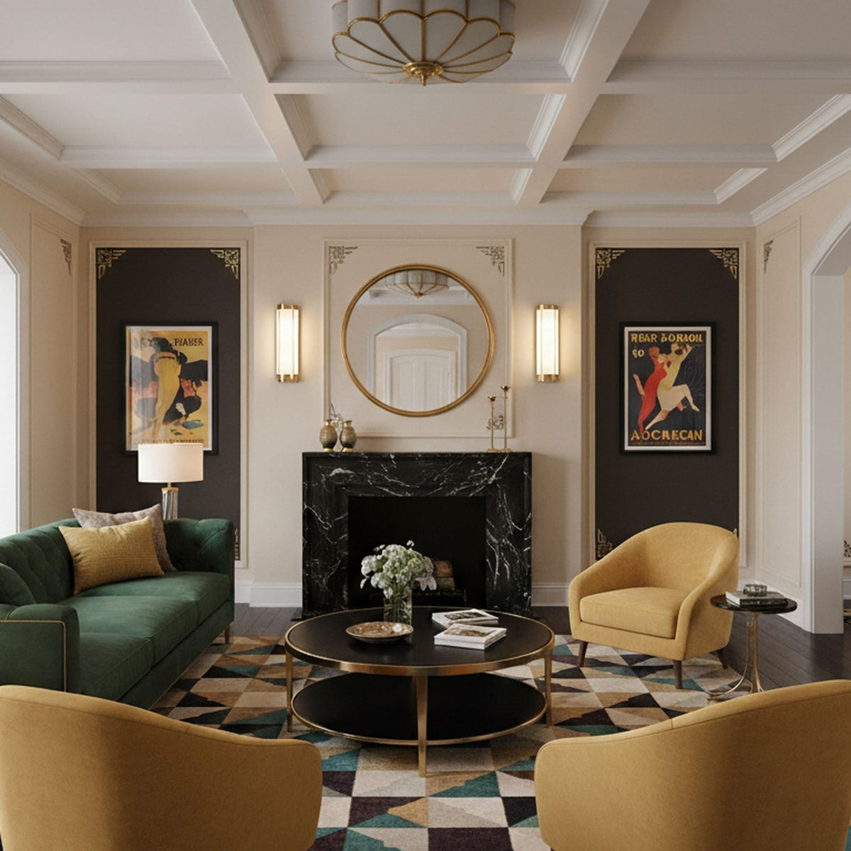 Traditional Brass and Glass Flush Mount Ceiling Light for Living Room — Greenwich Home & Living