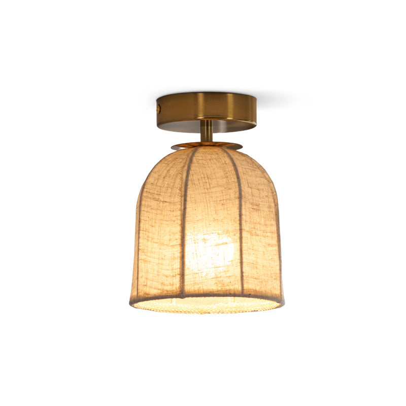 Modern Fabric Semi-Flush Mount Ceiling Light With Metallic Accent in Linen and Gold — Greenwich Home & Living