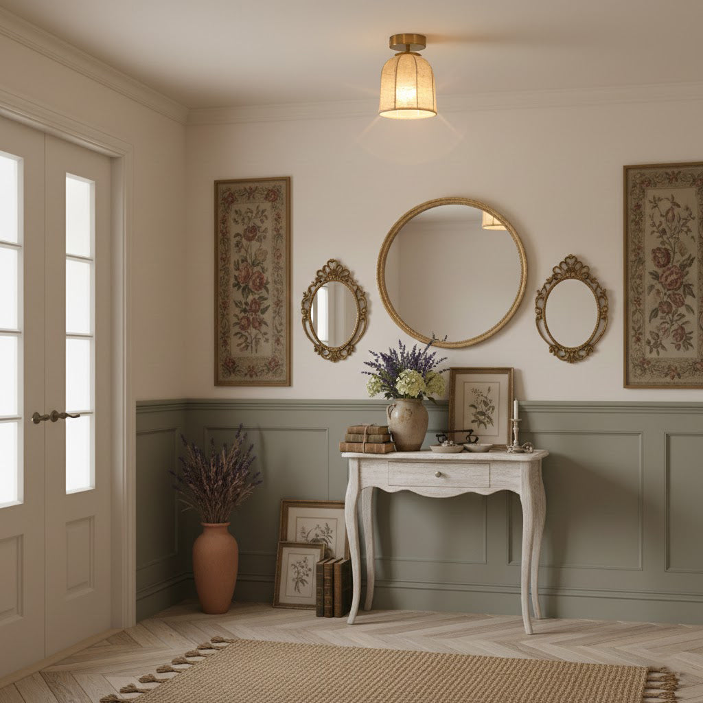 Modern Fabric Semi-Flush Mount Ceiling Light With Metallic Accent — Greenwich Home & Living