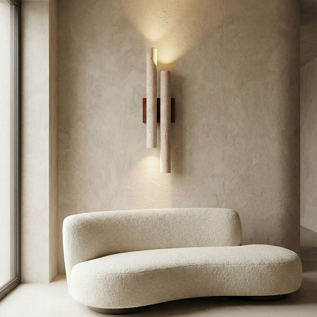 Modern Travertine Stone Wall Sconce With Warm LED Glow — Greenwich Home & Living