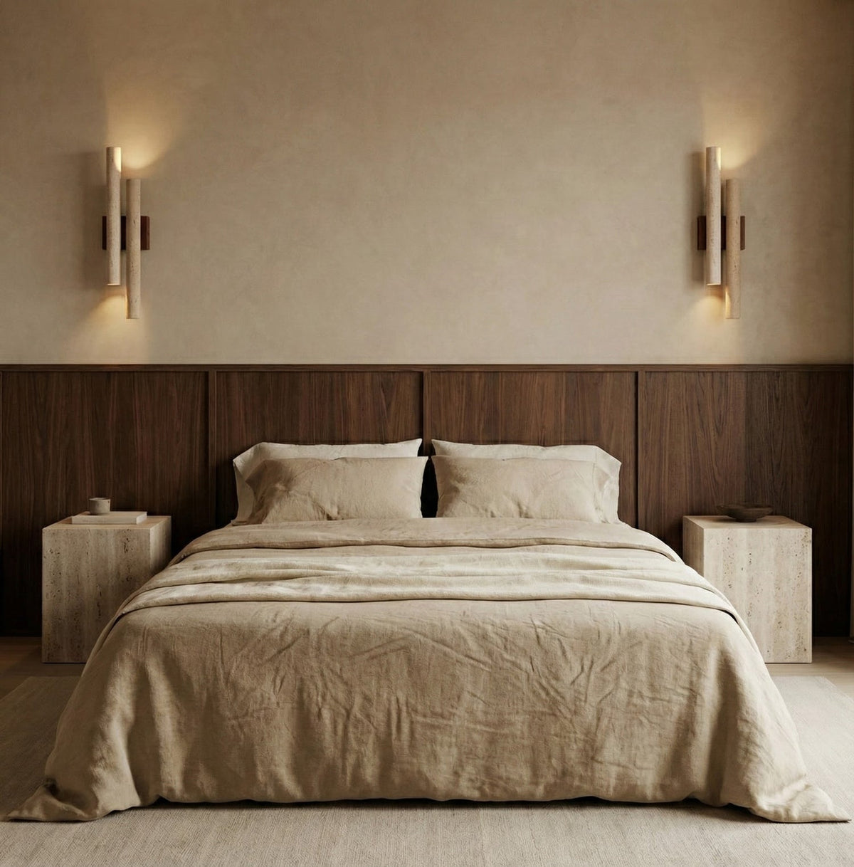 Modern Travertine Stone Wall Sconce With Warm LED Glow — Greenwich Home & Living